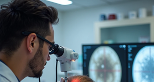 Перхоть или сухость кожи головы? Как отличить и что делать Врач-дерматолог осматривает кожу головы через дерматоскоп